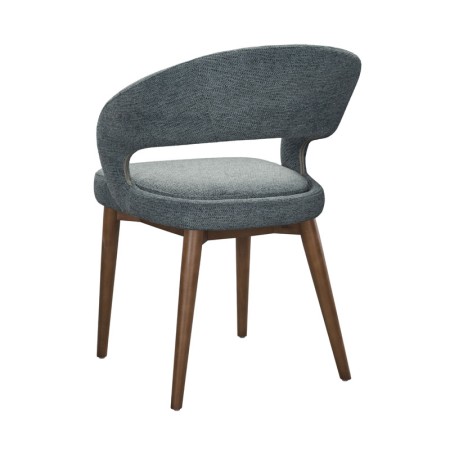 chaise EVA bois tissu bleu dos 3/4