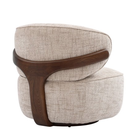 Fauteuil BOREAL Tissu beige structure bois vue 3/4 dos
