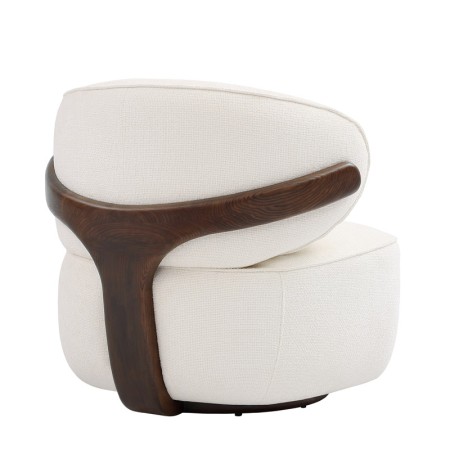 Fauteuil BOREAL Tissu Blanc structure bois vue dos 3/4