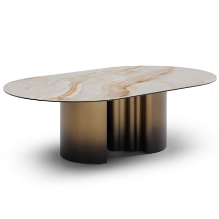 table basse ONDE pied bronze céramique pierre wave vue 3-4
