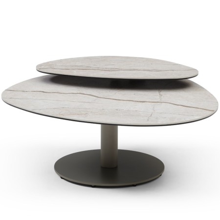 Table Basse OPALINE 2 plateau dont 1 pivotant céramique coastal grey vue face