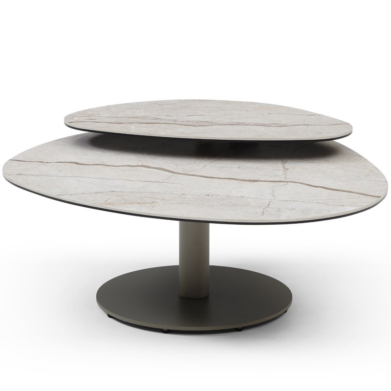 Table Basse OPALINE 2 plateau dont 1 pivotant céramique coastal grey vue face
