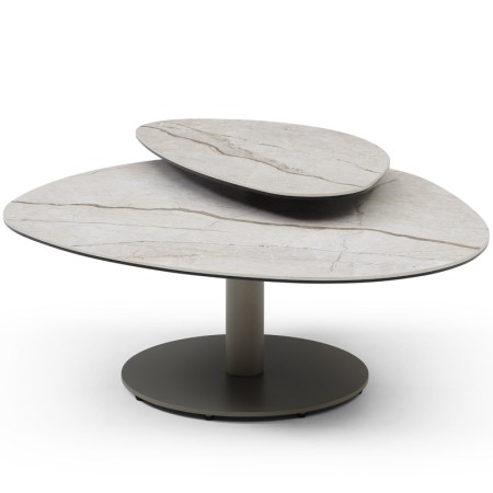 Table Basse OPALINE 2 plateau dont 1 pivotant céramique coastal grey vue profil plateau pivotant