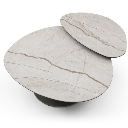Table Basse OPALINE 2 plateau dont 1 pivotant céramique coastal grey vue dessu