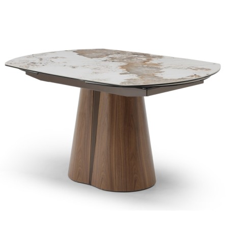 Table repas LOLA extensible céramique Pandora pied noyer fermée